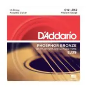 D'Addario EJ39 12-String Phosphor Bronze Acoustic Guitar Strings, Medium, 12-52