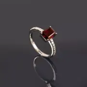Vintage Emerald cut Red Garnet Engagement Ring,Natural Garnet 925 Silver Ring