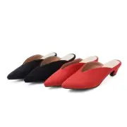 Womens Pointy Toe Casual Slipper Sandals Med Block Heels Mules Shoes All US Size