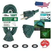 Durable 100FT Extension Cord - Weatherproof with 3 Prong and Multiple Outlets