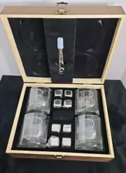 Premium Scotch Whiskey Set (4) Glasses Reusable Coasters Stainless Cubes BARRETT