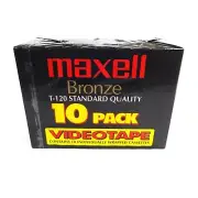 Maxell VHS Video Cassette 6 Hour Standard Grade Bronze T-120 Blank Tapes 10 Pack
