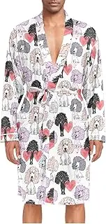 [ZZXXB] Poodle Sweet Love Mens Sleepwear Robe Lightweight Nightgown Long Sleeves Spa Bathrobe with Pockets M-XL