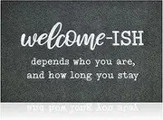 JJUUYOU Welcome Mat for Front Door Outside Entryway Funny Welcome-ish Doormat Non-Slip Rubber Backing Heavy Duty Rugs Black Waterproof Low Profile Mats for Entry Patio Shoe Rugs