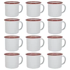 12x White Enamel Mugs Steel Outdoor Camping Tea Coffee Cup 375ml Red