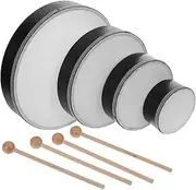 DRESSOOS 4 Sets Handheld Wooden Percussion Drums with Drumsticks Portable Travel Drums for Outdoor Camping and Family Music Jam Sessions Early Music Education Instruments