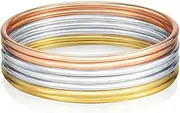 [Castillna] Stainless Steel Silver/Gold/Pink Gold Tri-Color Thin Round Bangle Bracelets for Women Christmas Birthday Gifts, Set of 7 Pieces