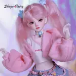 SHUGAFAIRY 長發公主 BJD 娃娃 1/4 全套保暖冬季亮粉色毛衣牛仔短裙甜美玩具女孩娃娃