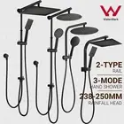 WELS Square Round Twin Rain Shower Head Handheld Sliding Rail Arm Set Matt Black