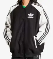 Adidas IR5519 SST Varsity Black White 3 stripe Letterman Bomber Jacket Women's M