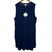 Knox Rose Navy Blue Button Front Shirt Sleeveless Dress Size 2X Women's NEW
