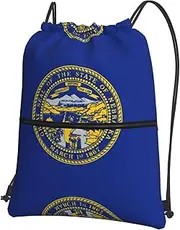 EdWal Nebraska Flag Print Drawstring Backpack Gym Bags Sports Bags With Zipper Pocket For Travel Beach, Black, One Size