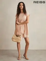 Reiss Pale Pink Minerva Tiered Mini Dress (F27958) | $365