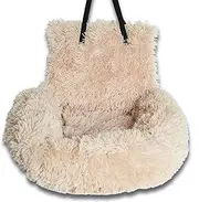 Pelzbarn Car Seat, Dog Bed with Safety Straps, Fluffy Safety Car Seat for Large Small Dogs, Removable and Easy to Clean, for Large&Small Dogs (Beige,L)