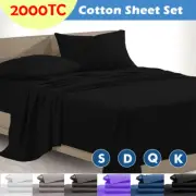 2000TC 100% Egyptian Cotton Flat Fitted Sheet Set Single/Double/Queen/King Bed