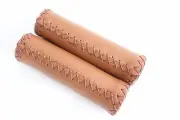 *PAIR OF BROWN TAN STITCHED HANDLEBAR GRIPS Vintage Retro LADIES BIKE Bicycle