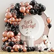 NISOCY Black and Rose Gold Balloons Garland Arch Kit, 120 PCS 12in 10in 5in Black Metallic Rose Gold Confetti Balloons for Graduation, Birthday, Wedding, Anniversary, Celebrations, Party Decoration