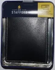 Stafford Mens Bifold Passcase Wallet Black Leather NIB