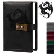 Dragon Leather Journal, Hardcover Notebook, Locked Refillable Diary, Lined/Bl...