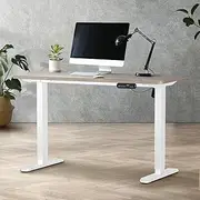 [OIKITURE] Adjustable Electric Standing Desk 140 ×70cm Standing Desk Single Motors for Home Office Sit Stand Desk Frame, White & Grey Oak