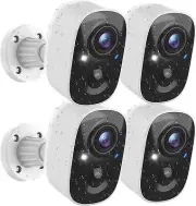 Security Cameras Wireless Outdoor (4 Pack), Battery Powered White 4 Pack Cam