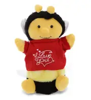 DolliBu I LOVE YOU Super Soft Plush Honeybee Hand Puppet with Red Shirt 10"