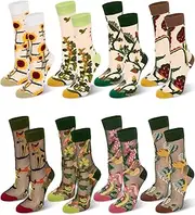 [BOARDFEB] 8 Pairs Women Floral Sheer Sock Vintage Embroidered Floral Socks Elastic See Through Socks Flowers Crystal Glass Socks Summer Thin Mesh Lace Jacquard Socks Coquettish Aesthetic Mesh Socks,