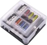 6 Way Blade Fuse Box, Upgraded Blade Fuse Block 12 Volt Waterproof Fuse Box Holder with LED Indicator for Car Boat Marine RV Va (6 Way)