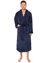 Mens Warm Fluffy Robe Microfiber Bathrobe Shawl Collar Male Spa Robe Sleepwear