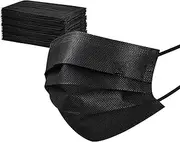 100PC Black Disposable Face_Mask Disposable_Masks, Breathable 3 Ply Dust Filter with Elastic Ear Loop, adjustable/Breathable, for Adult Men & Women (50 PC)