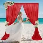 Sheer Red Backdrop Curtains 10x10 FT Chiffon Fabric Drape Tulle Party Cutains...