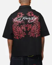 [ED HARDY] Ed Hardy Dragon Zip Shirt Black - Size S S Black