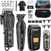 HIENA PRO Professional Hair Clipper Set for Men, Cordless Barber Clippers Set and Trimmer Kit, Electric Beard Trimmer & Nose Trimmer Kit, Foil Shaver & Men's Facial Grooming Tool Kit, Gifts for Men