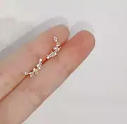 14k Gold Plated Flower Moon Pave Cubic Zirconia Stud Earrings
