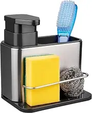Letersu Dish Soap Dispenser for Kitchen Sink, 3 in 1 Kitchen Sink Caddy with Sponge Holder, Stainless Steel Kitchen Sink Organizer with Soap Dispenser