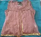 BNWT LE COMPLICI Purple Mauve Size 44/10 Silk Top Blouse Sequins Beaded $239 B11