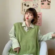 Oversized Knit Vest / Plain Oversized Shirt Shirt - Yellow - One Size