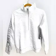 NWT EleVen Venus Williams Women’s White Textured Half Zip Pull Over Top- Size M