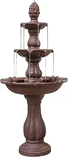 XBrand 3-Tier Water Fountain w/Pump & Pineapple Top, 51 Inch Tall, Brown, Large Outdoor Freestanding Waterfall Decor, Ideal for Garden, Porch, and Lawn