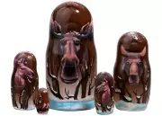 Handpainted Winter Moose Nesting Doll 5pc Tallest 6" 100% Natural Linden Wood
