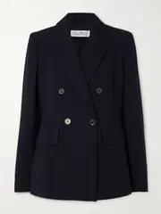[Max Mara] Max Mara - Albero Double-breasted Wool-blend Seersucker Blazer - Navy - UK 6 UK 6 Blue