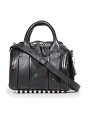 Black Leather Mini Rocco Rose Print Bag