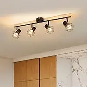 Eofiti Ceiling Spotlight 4-Bulb E14 Ceiling Light Black Swivel Ceiling Light Spotlight Metal Retro Spotlight Bar for Bedroom Kitchen Hallway Max. 28 Watt Bulb Not Included