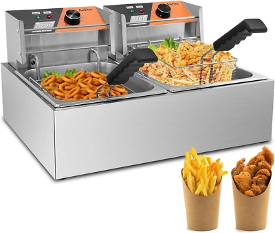 Commercial Deep Fryer 20.7Qt/20L Dual Tank Deep Fryers with Baskets 0.8Mm Thicke
