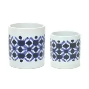 Melrose International Tie-Dye Print Ceramic Pot, Set of 2, White/Blue - 85660DS