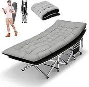 HABUTWAY Camping Cots for Adults with 600lbs Load Capacity, Folding Camping Cot with Mattress, Sleeping Cot for Adult with Carry Bags for Travel,Beach,Patio,Home Office,Nap Time(Grey+Black)