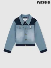 Reiss Blue Briar Patchwork Two Tone Denim Jacket (AY8850) | $150