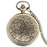 Steampunk Bronze Line Engraved Pocket Watch with Chain Quartz Movement for Men