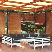 Patio Furniture Sets 12 Piece Garden Lounge Set with Cushions White Solid Pinewood