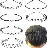 JERLITU Metal Hair Band for Men,Women Elastic Wavy Hairband,Black Non-slip Metal Headbands,Suitable for Outdoor Sports,Everyday Wear. (6 Pcs)